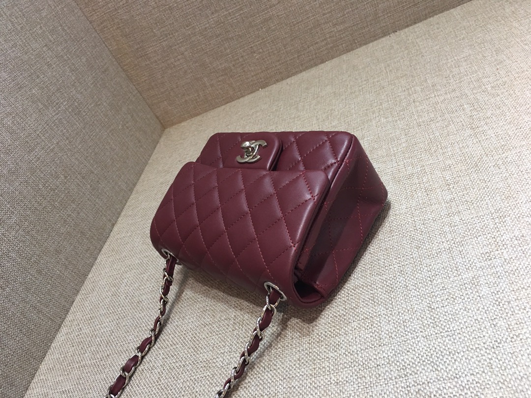 Mini Classic Flap Lambskin Bag A01115 Purplish Red/Silver